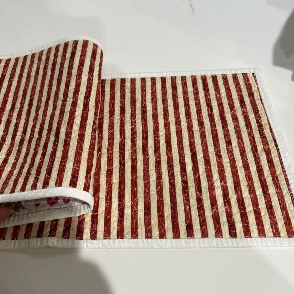 Handmade Quilted Pink & White Table Runner Dresser Pad Reversible 9.5